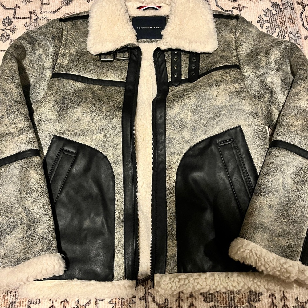 Tommy Hilfiger Black and Cream Teddy Jacket
